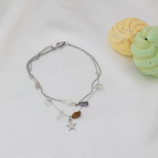Αλυσίδα ποδιού με χάντρες και αστέρι Mar and Mar Star Anklet (Mix) από ανοξείδωτο ατσάλι