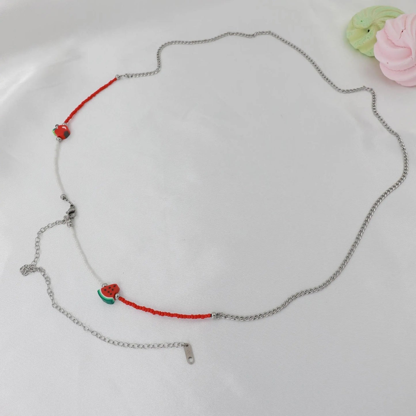 Αλυσίδα κοιλιάς/μέσης με χάντρες Mar & Mar Belly Chain Red από ανοξείδωτο ατσάλι