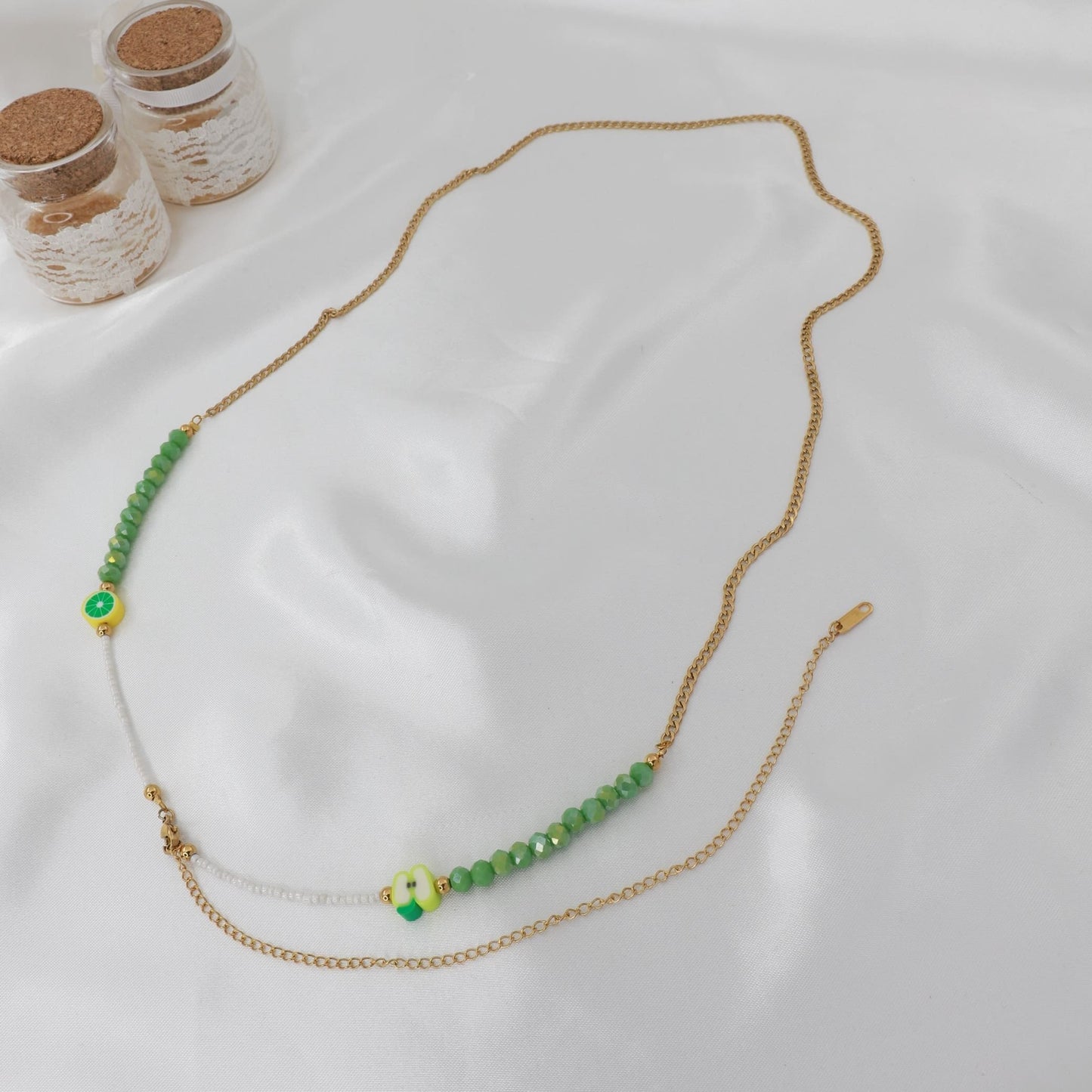Αλυσίδα κοιλιάς/μέσης με χάντρες Mar and Mar Belly Chain Green από ανοξείδωτο ατσάλι