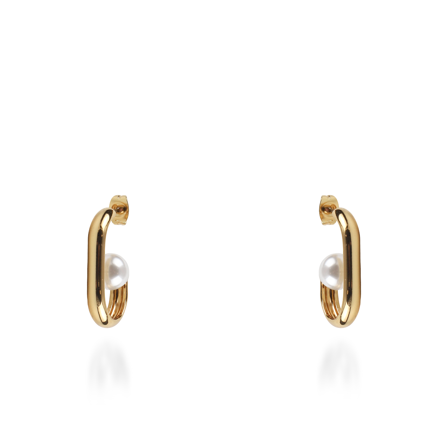 Σκουλαρίκια κρίκοι με πέρλα Mar and Mar Amber από ανοξείδωτο ατσάλι