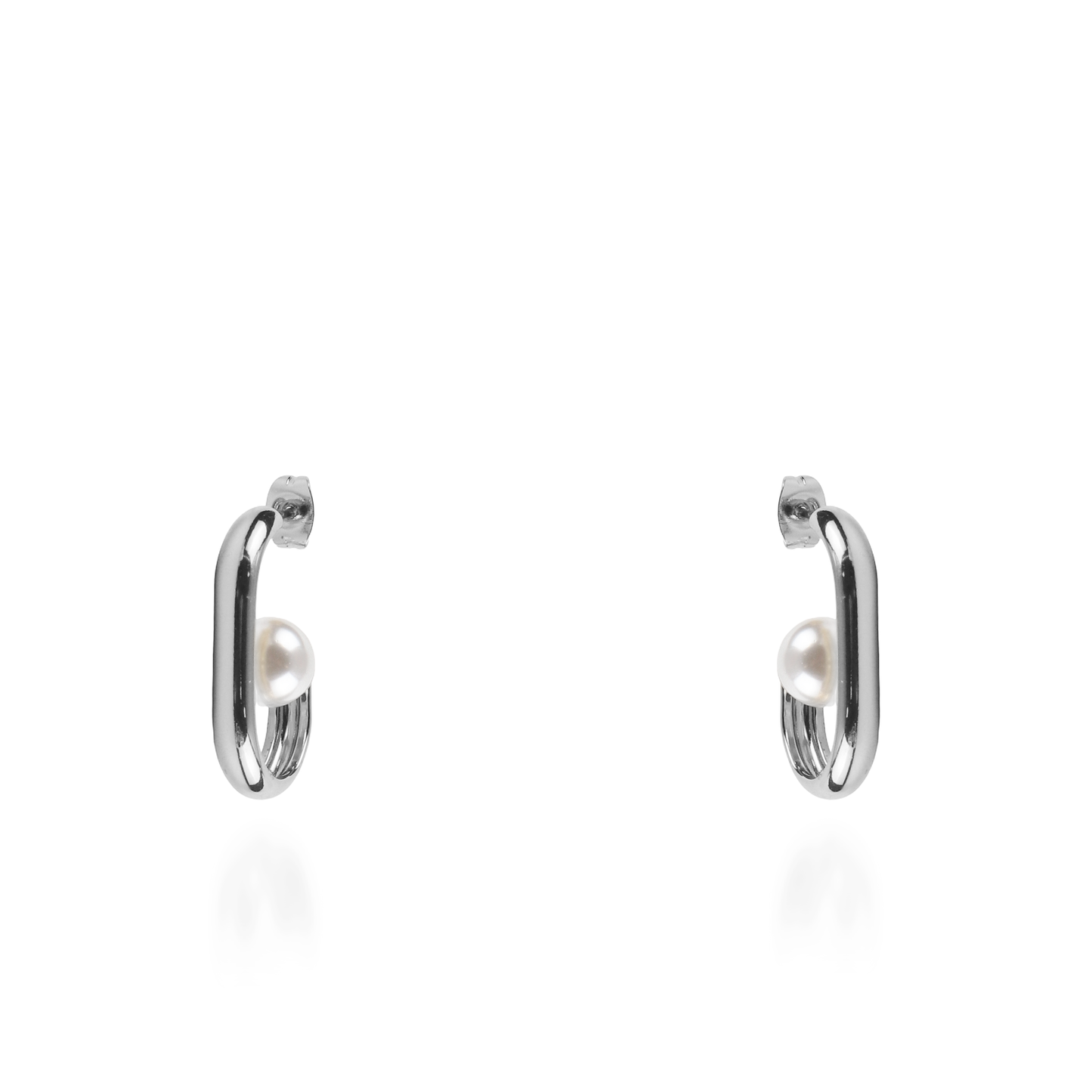 Σκουλαρίκια κρίκοι με πέρλα Mar and Mar Amber Silver από ανοξείδωτο ατσάλι