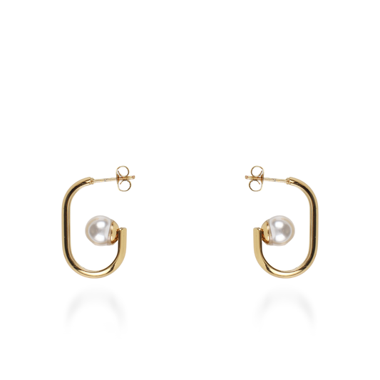 Σκουλαρίκια κρίκοι με πέρλα Mar and Mar Amber από ανοξείδωτο ατσάλι