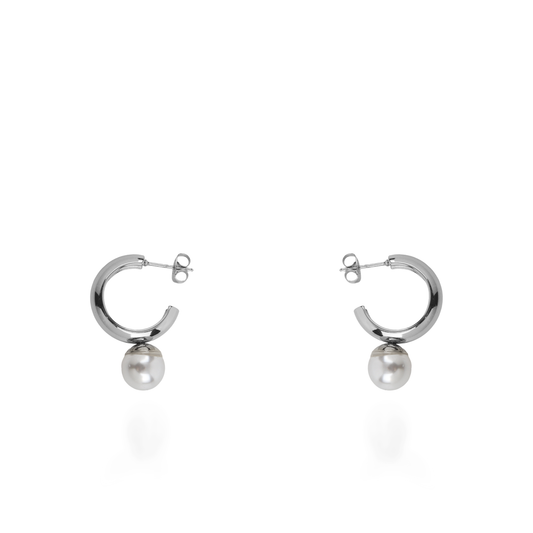 Σκουλαρίκια κρεμαστά με πέρλα Mar and Mar Alcyra Silver από ανοξείδωτο ατσάλι