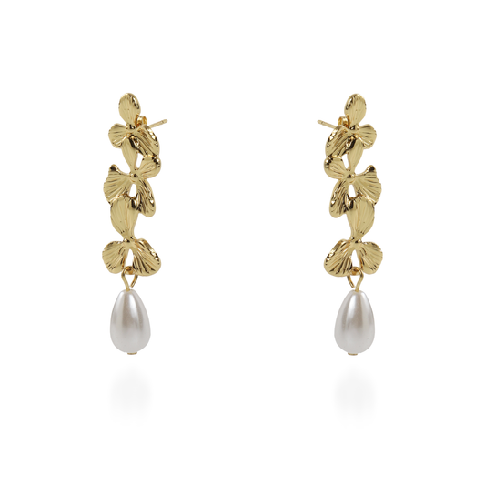 Σκουλαρίκια κρεμαστά λουλούδια με πέρλα Mar and Mar Mireille από ανοξείδωτο ατσάλι