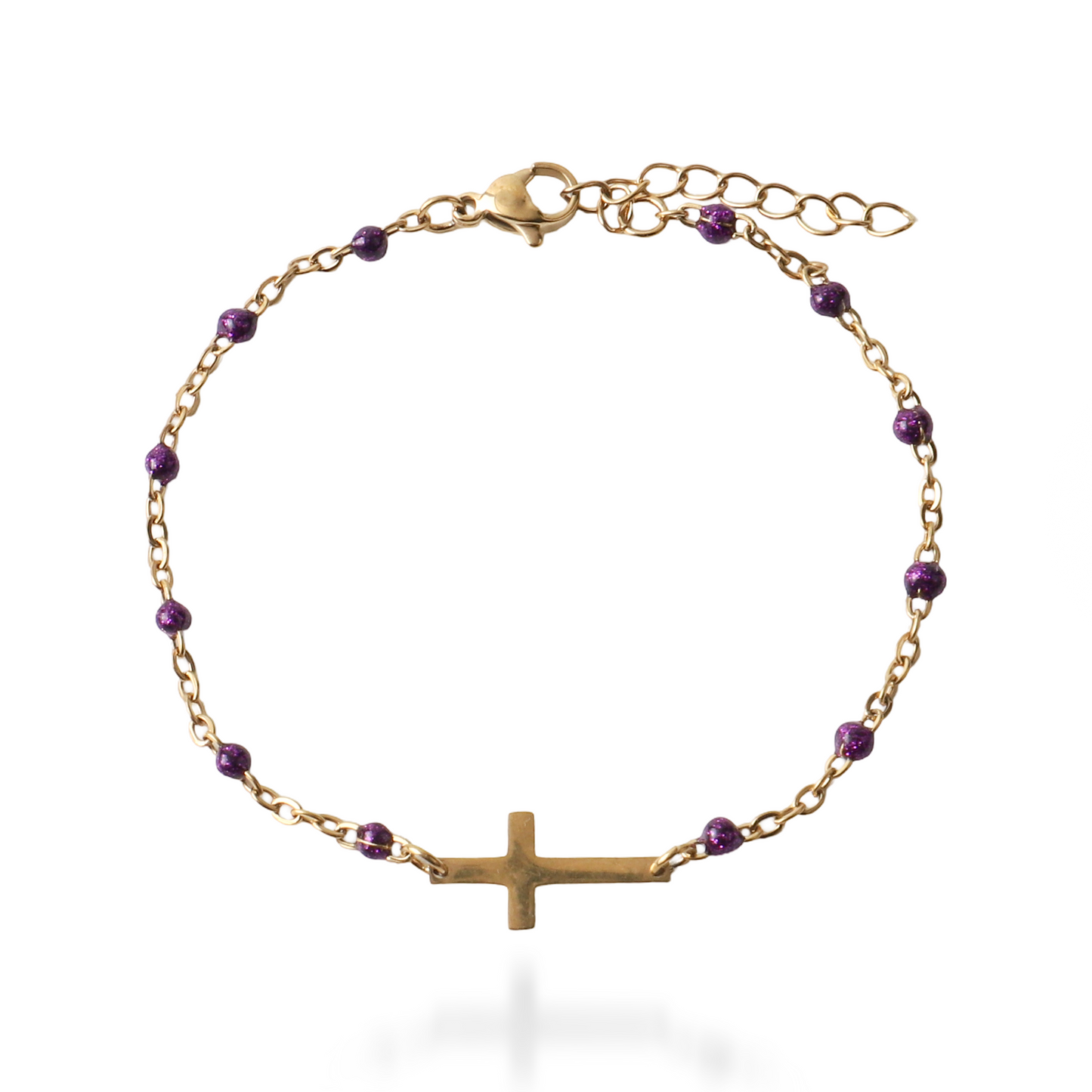 Βραχιόλι σταυρός με χάντρες Mar and Mar Cross Beads (Purple) από ανοξείδωτο ατσάλι