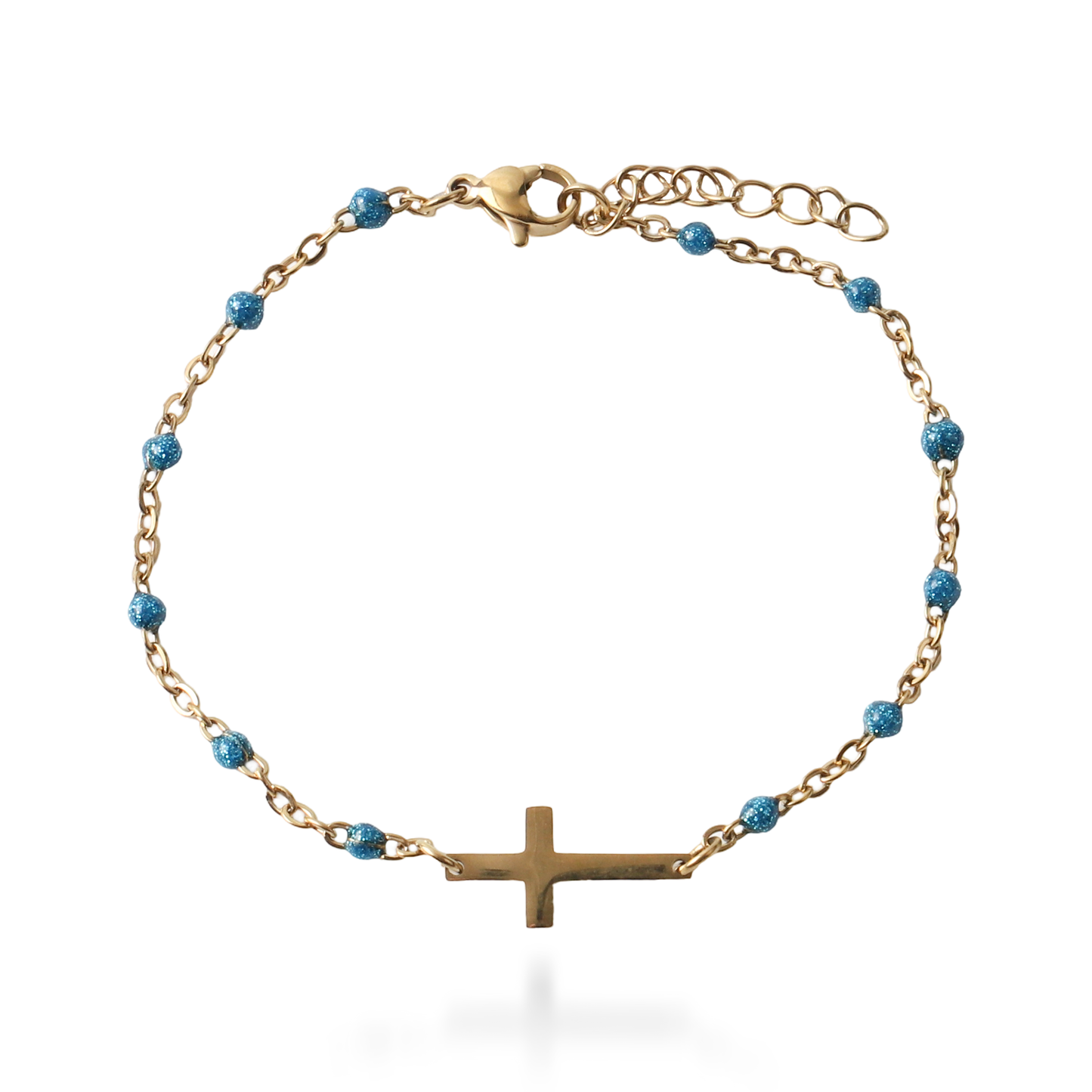 Βραχιόλι σταυρός με χάντρες Mar and Mar Cross Beads (Blue) από ανοξείδωτο ατσάλι