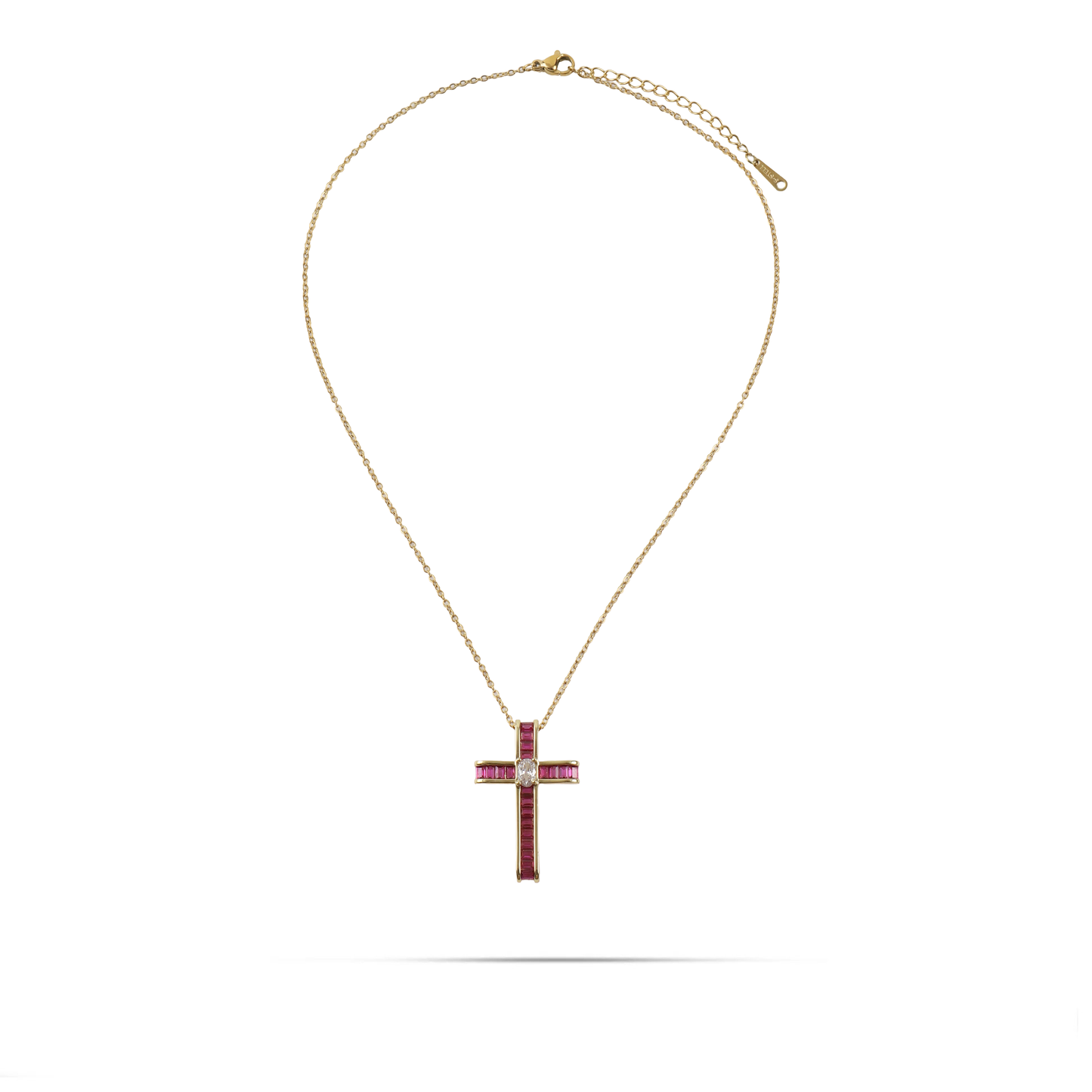 Κολιέ σταυρός με πέτρες ζιργκόν Mar and Mar Nefeli Cross (Magenta) από ανοξείδωτο ατσάλι
