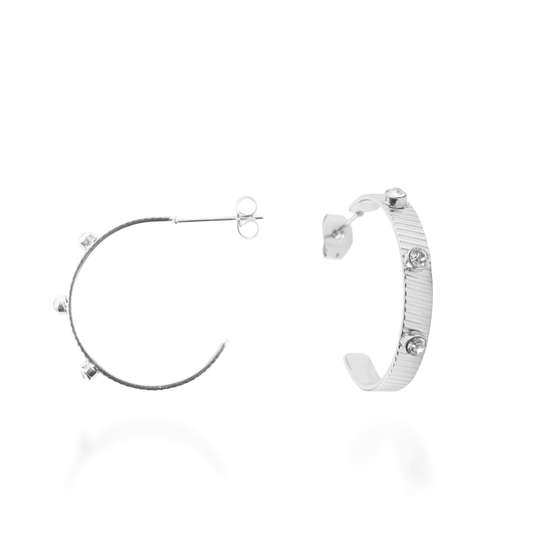 Σκουλαρίκια κρίκοι με πέτρες ζιργκόν Mar and Mar Arcadia από ανοξείδωτο ατσάλι