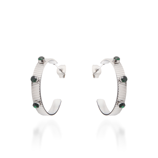 Σκουλαρίκια κρίκοι με πέτρες ζιργκόν Mar and Mar Arcadia Green από ανοξείδωτο ατσάλι