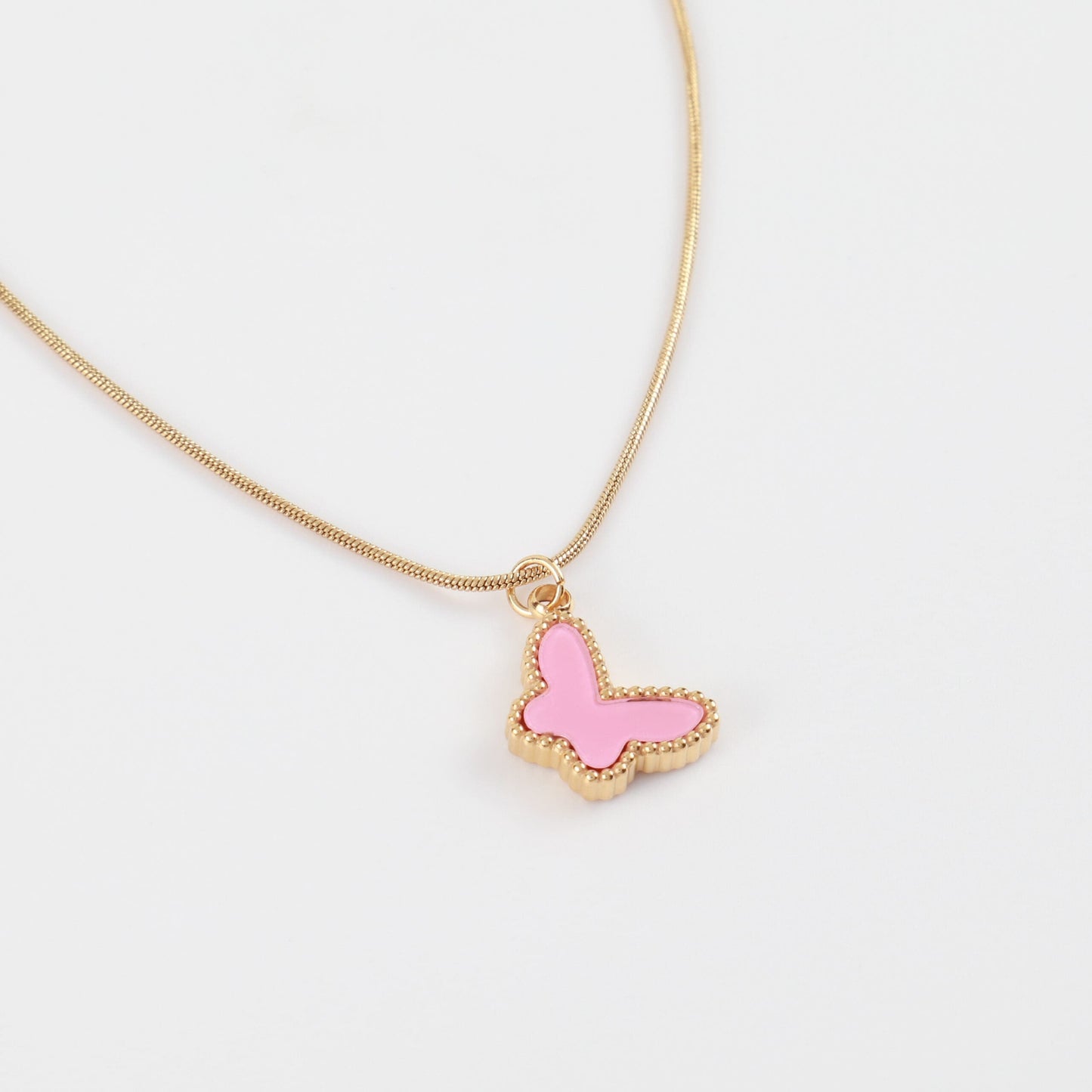 Παιδικό κολιέ με πεταλούδα Mar and Mar Pink Butterfly Kids από ανοξείδωτο ατσάλι