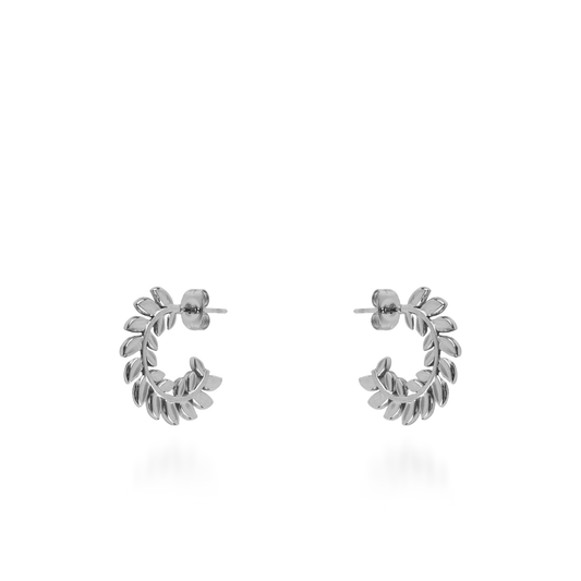 Σκουλαρίκια κρίκοι Mar and Mar Leaves (Silver) από ανοξείδωτο ατσάλι