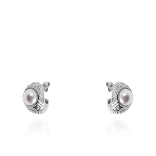 Σκουλαρίκια καρφωτά με πέρλα Mar and Mar Visty Silver από ανοξείδωτο ατσάλι