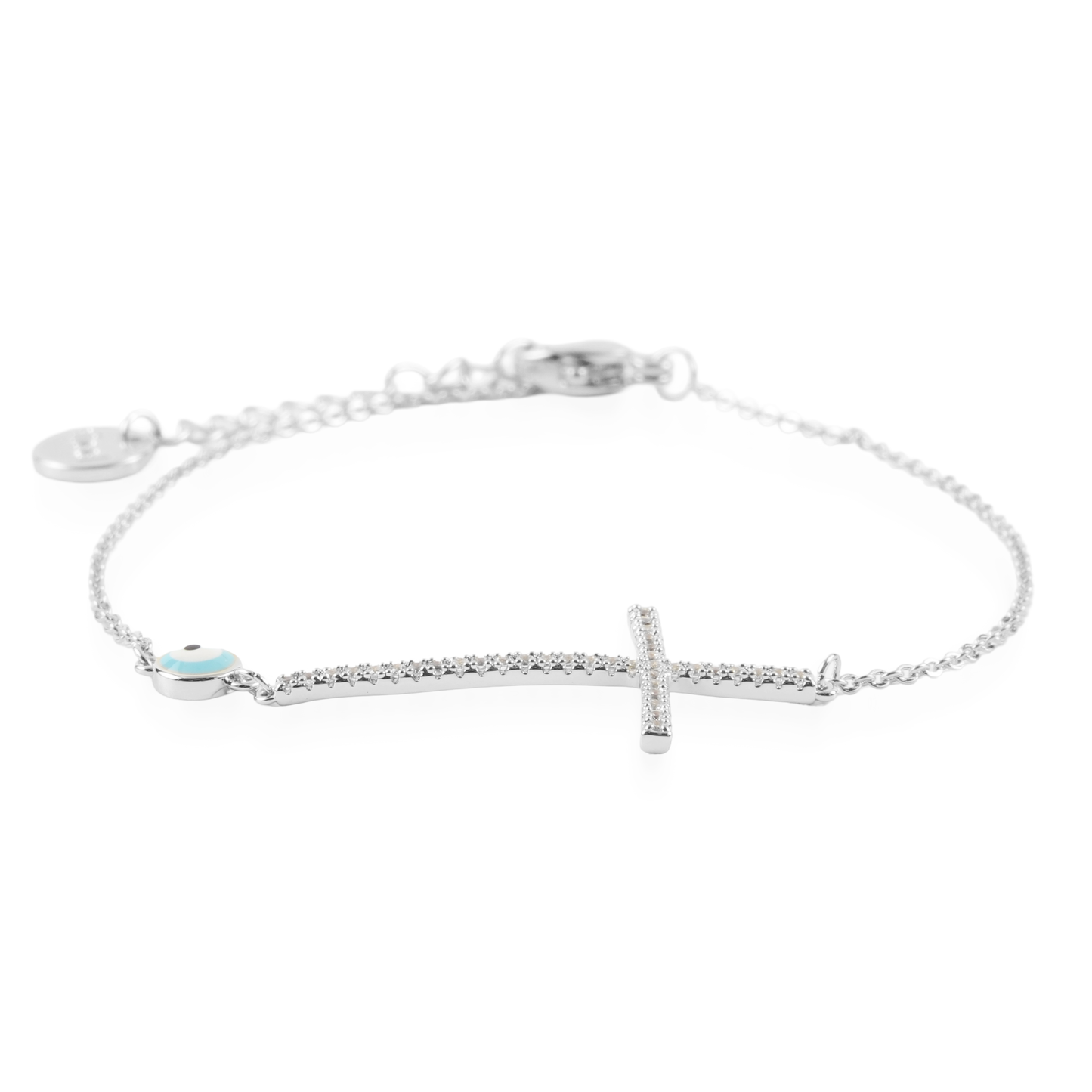 Βραχιόλι με ματάκι και σταυρό Mar and Mar Cross Eye Silver από ανοξείδωτο ατσάλι