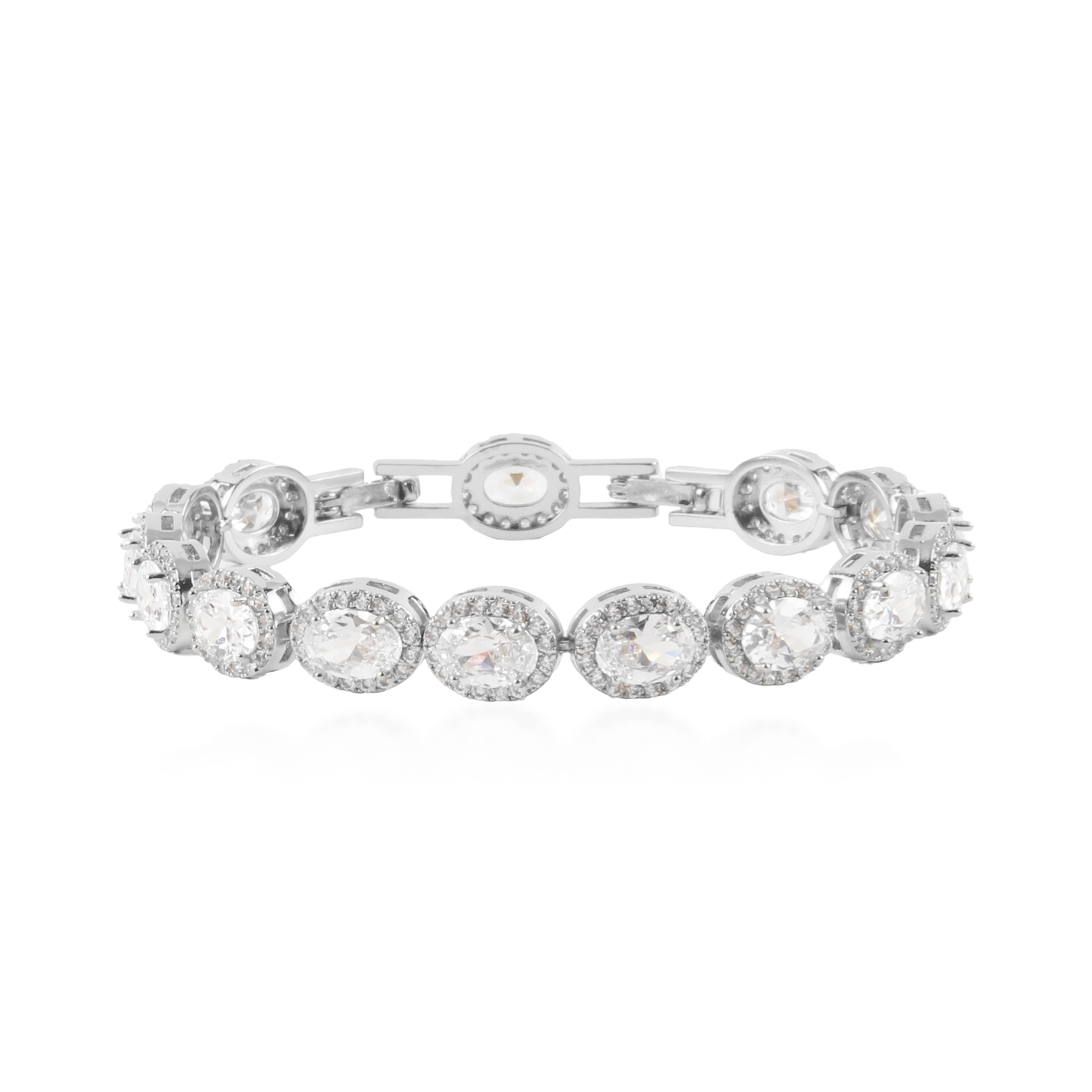Αλυσίδα χεριού με ζιργκόν Mar and Mar Crystal Oval Clutch Silver από ανοξείδωτο ατσάλι