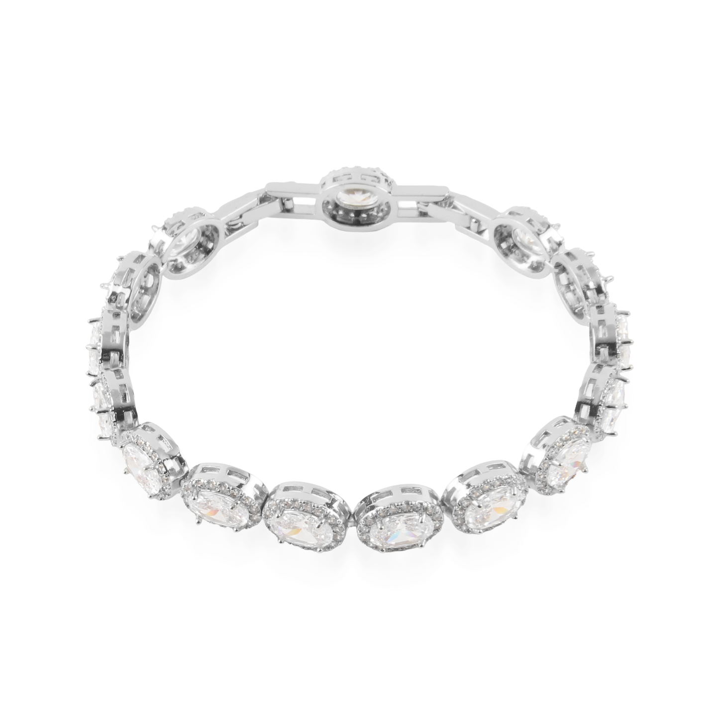 Αλυσίδα χεριού με ζιργκόν Mar and Mar Crystal Oval Clutch Silver από ανοξείδωτο ατσάλι