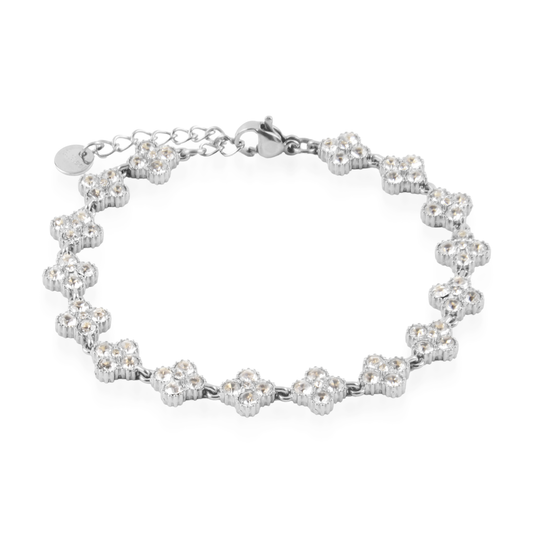 Αλυσίδα χεριού με ζιργκόν Mar and Mar Athena Flower Silver από ανοξείδωτο ατσάλι