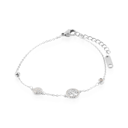 Βραχιόλι με δέντρο της ζωής και ζιργκόν Mar and Mar Odelia Silver από ανοξείδωτο ατσάλι