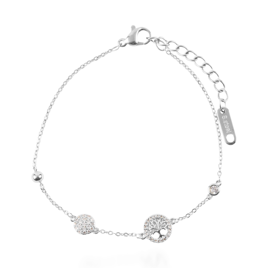 Βραχιόλι με δέντρο της ζωής και ζιργκόν Mar and Mar Odelia Silver από ανοξείδωτο ατσάλι