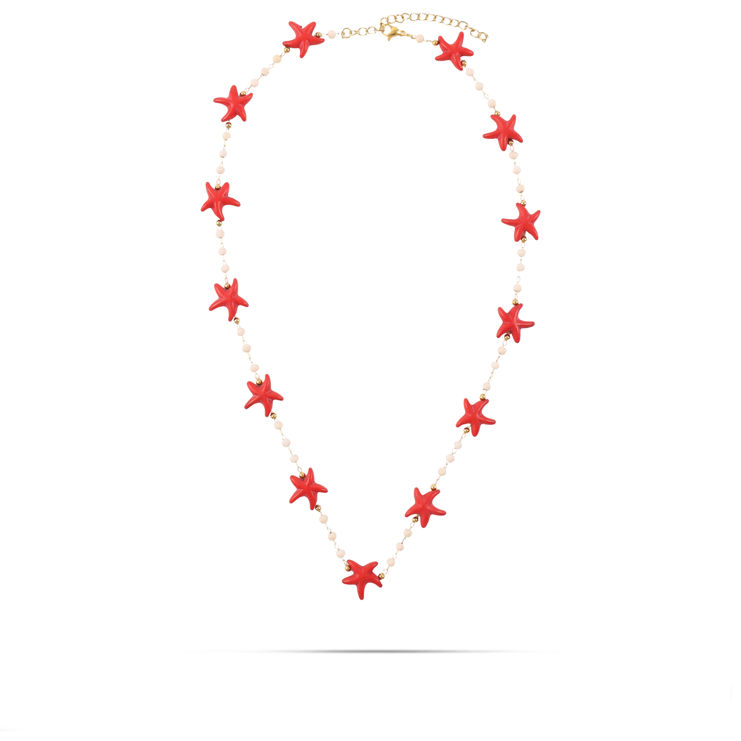 Χειροποίητο κολιέ με Χαολίτη και αστερία Mar and Mar Starfish Red από ανοξείδωτο ατσάλι