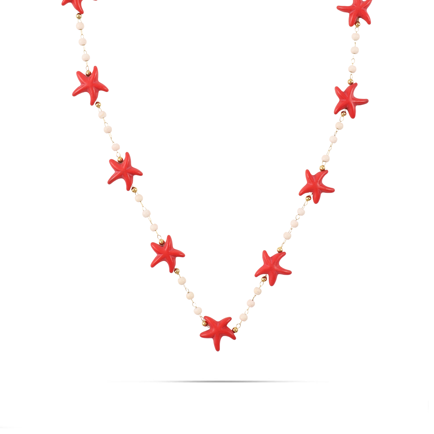 Χειροποίητο κολιέ με Χαολίτη και αστερία Mar and Mar Starfish Red από ανοξείδωτο ατσάλι