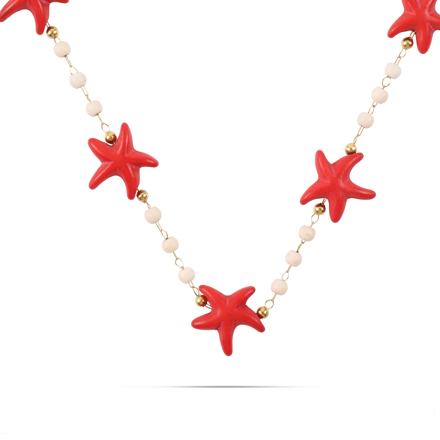 Χειροποίητο κολιέ με Χαολίτη και αστερία Mar and Mar Starfish Red από ανοξείδωτο ατσάλι