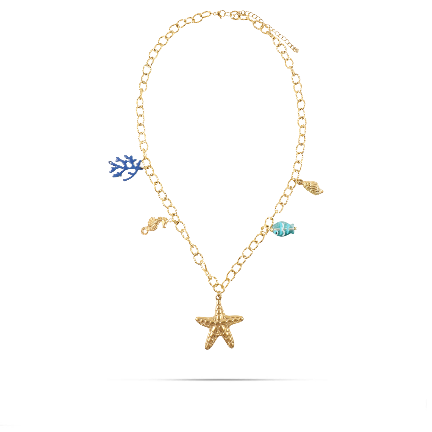 Χειροποίητο κολιέ με ψαράκι Μουράνο Mar and Mar Ocean Starfish Light Blue από ανοξείδωτο ατσάλι