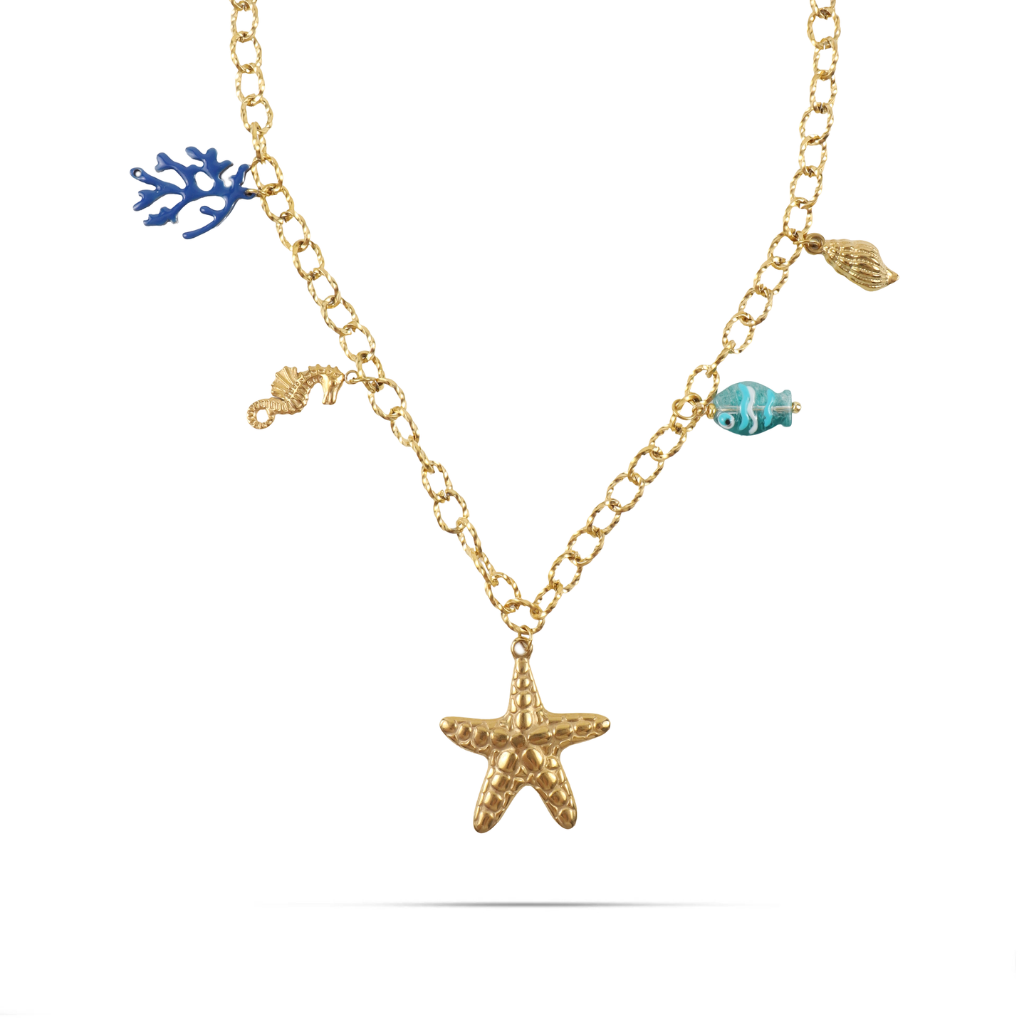 Χειροποίητο κολιέ με ψαράκι Μουράνο Mar and Mar Ocean Starfish Light Blue από ανοξείδωτο ατσάλι