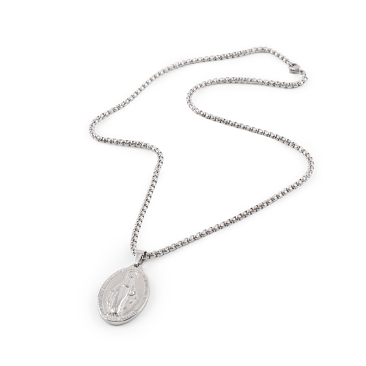 Ανδρικό Κολιέ με σχέδιο Παναγία Mar and Mar Madonnina Silver από ανοξείδωτο ατσάλι