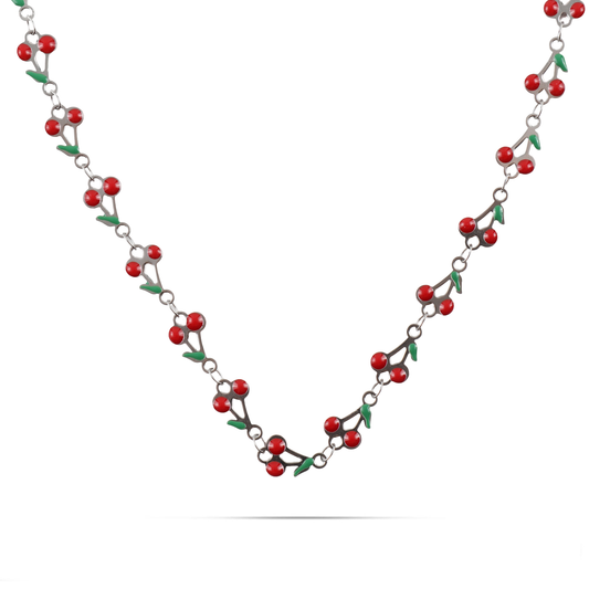 Χειροποίητο κολιέ choker με κεράσια Mar and Mar Cherries Silver από ανοξείδωτο ατσάλι
