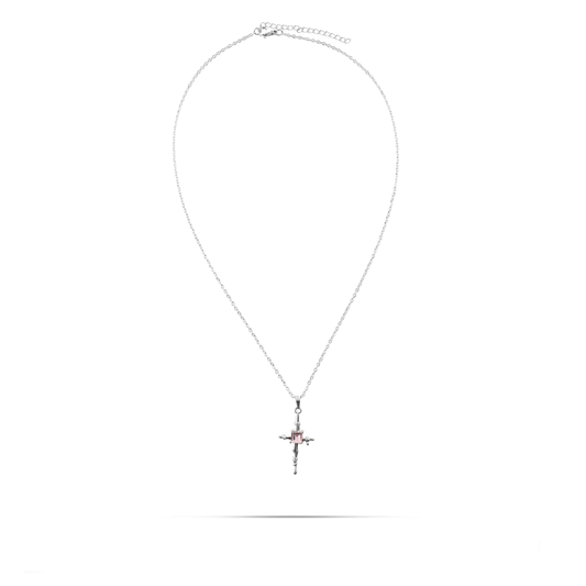 Κολιέ σταυρός με ζιργκόν Mar and Mar Daria (Pink) από ανοξείδωτο ατσάλι