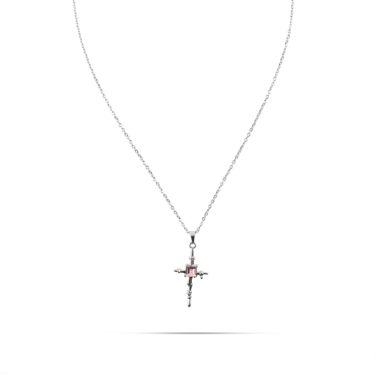 Κολιέ σταυρός με ζιργκόν Mar and Mar Daria (Pink) από ανοξείδωτο ατσάλι