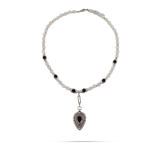 Χειροποίητο κολιέ Mar and Mar Lumea (Black) με φυσικές ορυκτές πέτρες Σπεκτρολίτη από ανοξείδωτο ατσάλι