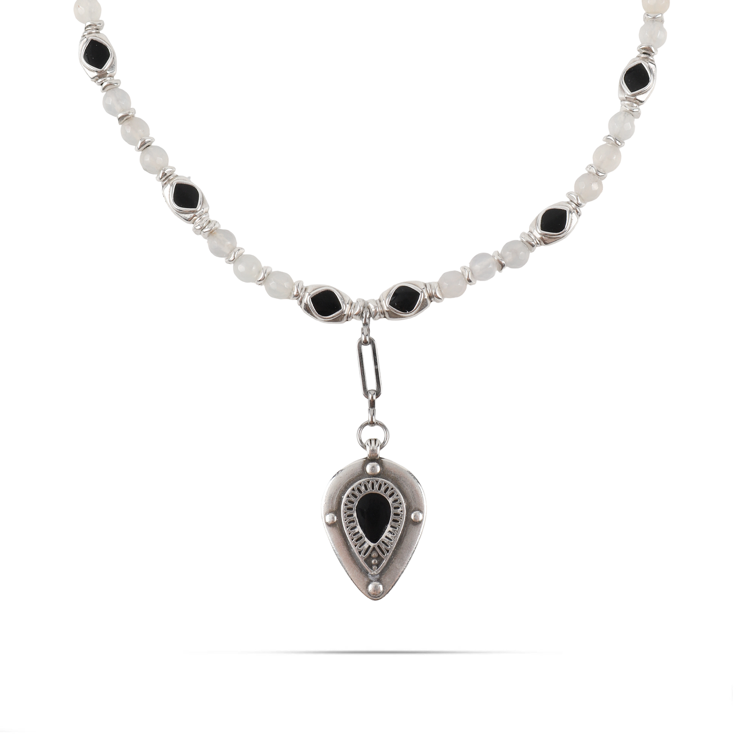 Χειροποίητο κολιέ Mar and Mar Lumea (Black) με φυσικές ορυκτές πέτρες Σπεκτρολίτη από ανοξείδωτο ατσάλι