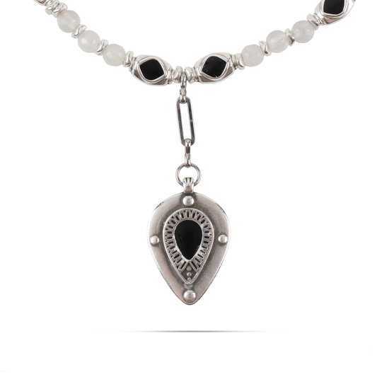 Χειροποίητο κολιέ Mar and Mar Lumea (Black) με φυσικές ορυκτές πέτρες Σπεκτρολίτη από ανοξείδωτο ατσάλι