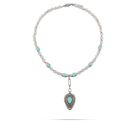Χειροποίητο κολιέ Mar and Mar Lumea (Turquoise) με φυσικές ορυκτές πέτρες Σπεκτρολίτη από ανοξείδωτο ατσάλι