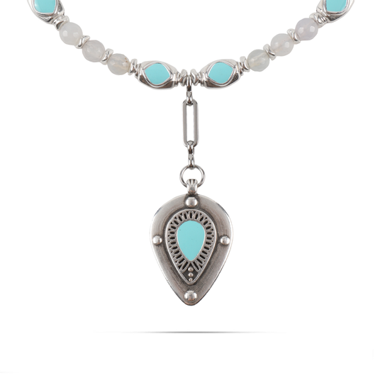 Χειροποίητο κολιέ Mar and Mar Lumea (Turquoise) με φυσικές ορυκτές πέτρες Σπεκτρολίτη από ανοξείδωτο ατσάλι