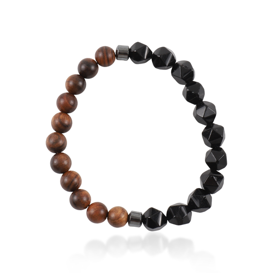 Ανδρικό χειροποίητο βραχιόλι Mar and Mar Jake με φυσικές ορυκτές πέτρες Όνυχα, Αιματίτη και Φυσικό Ξύλο