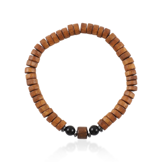 Ανδρικό χειροποίητο βραχιόλι Mar and Mar Leroy με φυσικές ορυκτές πέτρες Όνυχα, Αιματίτη και Φυσικό Ξύλο