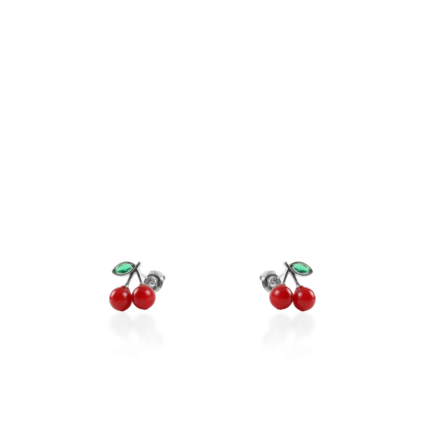 Σκουλαρίκια καρφωτά με κερασάκια Mar and Mar Cherries Silver από ανοξείδωτο ατσάλι