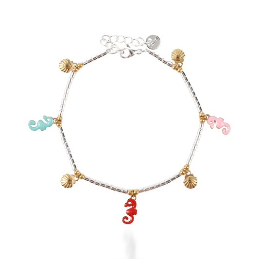 Βραχιόλι με χάντρες και ιππόκαμπους Mar and Mar Alba Seahorse από ανοξείδωτο ατσάλι