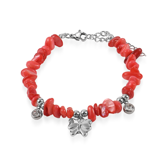 Χειροποίητο βραχιόλι με φυσικά κοράλια Mar and Mar Naida (Red) από ανοξείδωτο ατσάλι