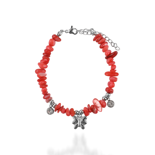 Χειροποίητο βραχιόλι με φυσικά κοράλια Mar and Mar Naida (Red) από ανοξείδωτο ατσάλι