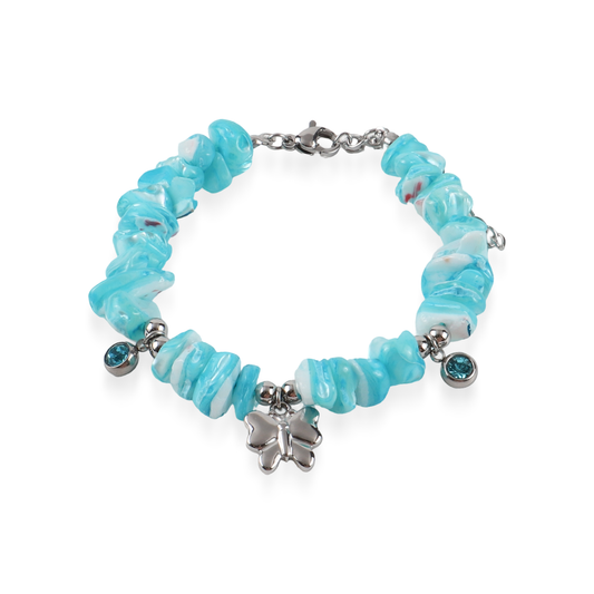 Χειροποίητο βραχιόλι με φυσικά κοράλια Mar and Mar Naida Silver (Light Blue) από ανοξείδωτο ατσάλι