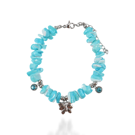 Χειροποίητο βραχιόλι με φυσικά κοράλια Mar and Mar Naida Silver (Light Blue) από ανοξείδωτο ατσάλι