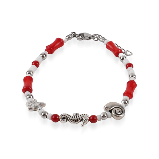 Χειροποίητο βραχιόλι με χάντρες Mar and Mar Miralyn (Red) από ανοξείδωτο ατσάλι