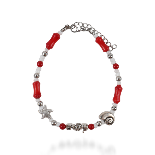 Χειροποίητο βραχιόλι με χάντρες Mar and Mar Miralyn (Red) από ανοξείδωτο ατσάλι