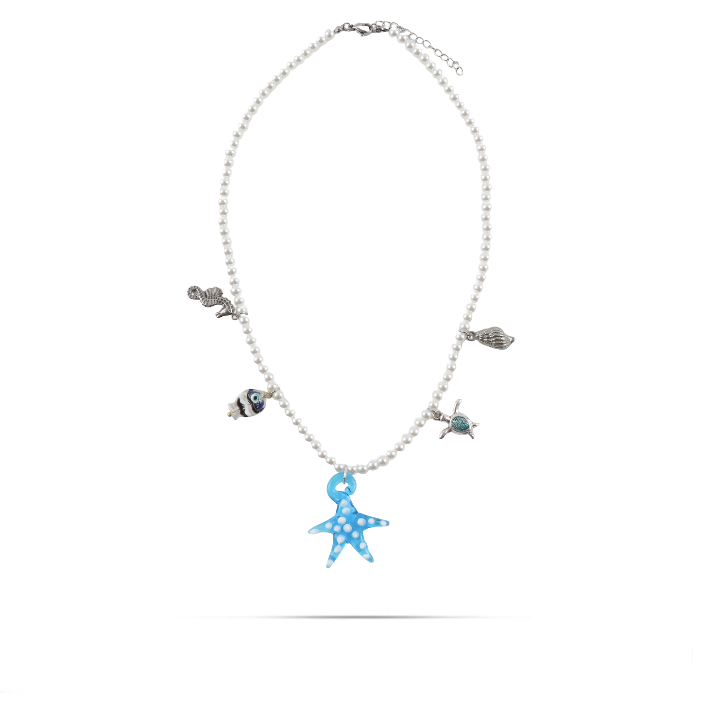 Γυναικείο χειροποίητο κολιέ Mar and Mar Ainsley (Blue) με γυαλί Μουράνο και πέρλες από ανοξέιδωτο ατσάλι φυσικές