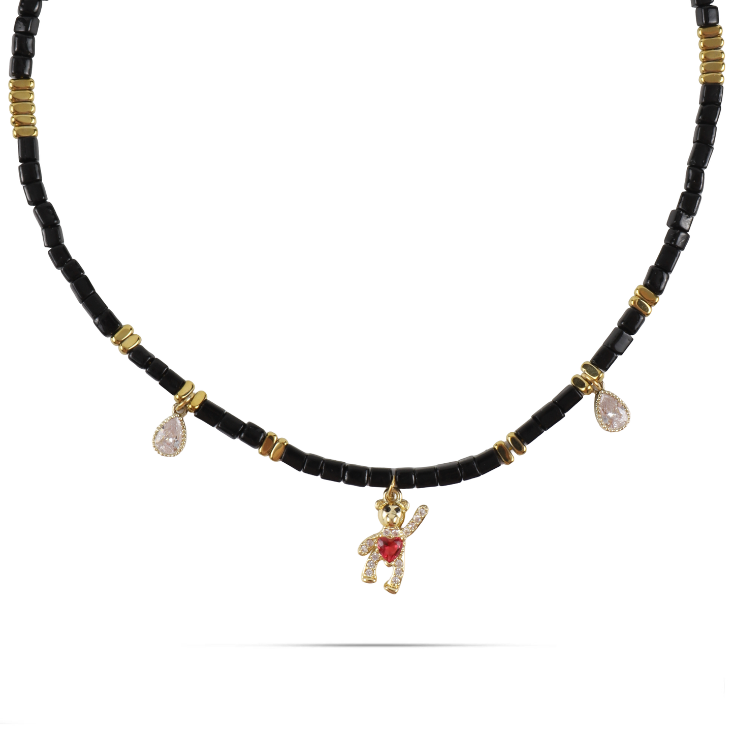 Κολιέ choker χειροποίητο αρκουδάκι με χάντρες και πέτρες ζιργκόν Mar and Mar Candy Bear από ανοξείδωτο ατσάλι
