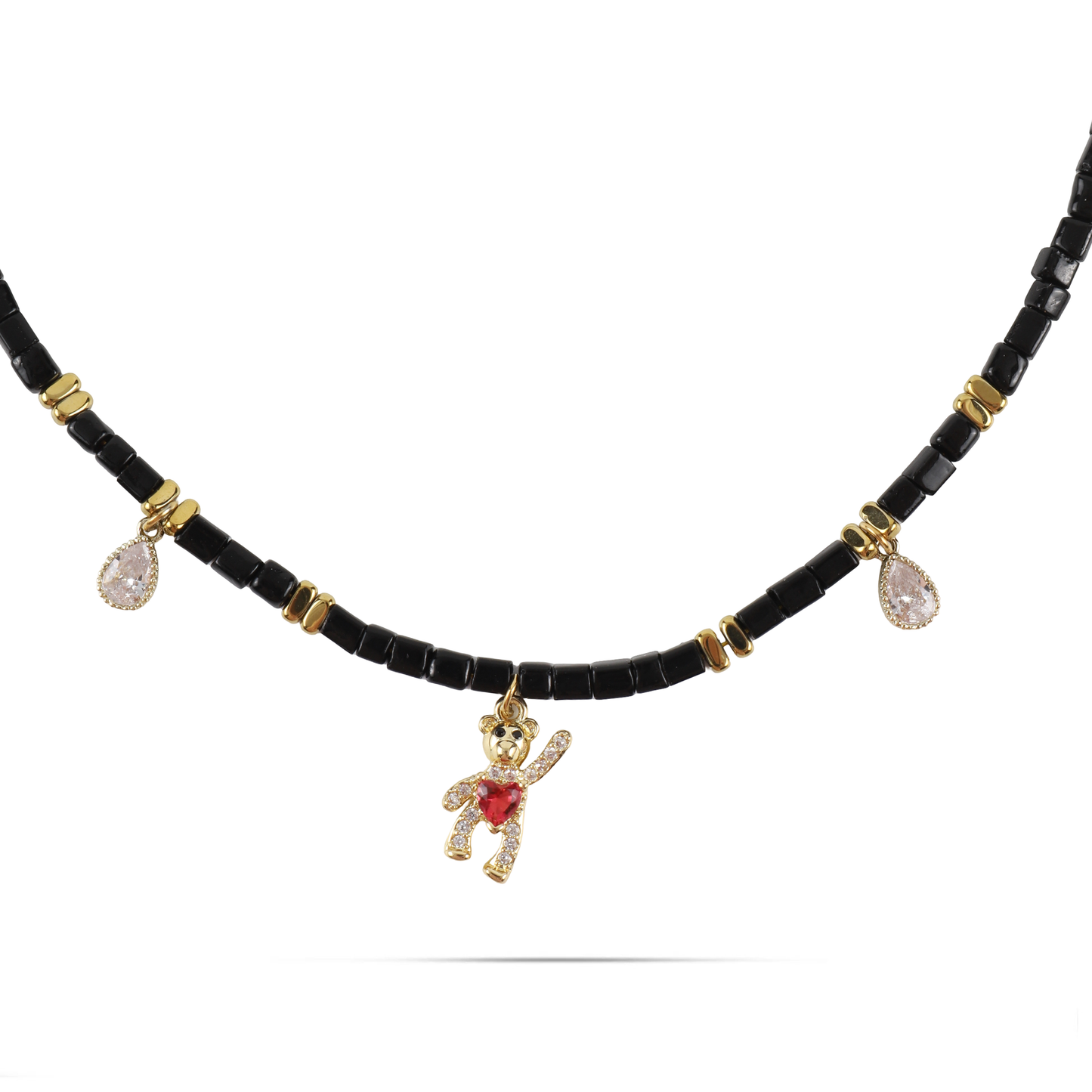 Κολιέ choker χειροποίητο αρκουδάκι με χάντρες και πέτρες ζιργκόν Mar and Mar Candy Bear από ανοξείδωτο ατσάλι