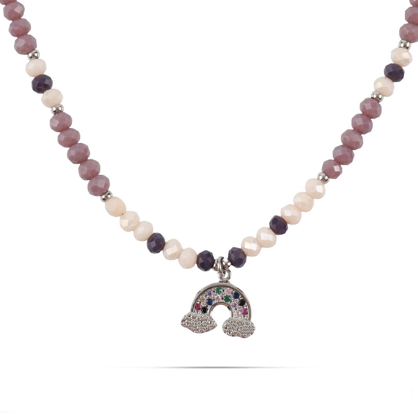 Κολιέ χειροποίητο ουράνιο τόξο με χάντρες και πέτρες ζιργκόν Mar and Mar Rainbow Necklace από ανοξείδωτο ατσάλι